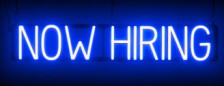 Blue Neon Now Hiring Sign